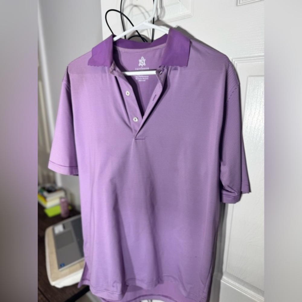 Turtleson Tour Performance Men's Golf Polo | Purple Stripe | Size M | EUC